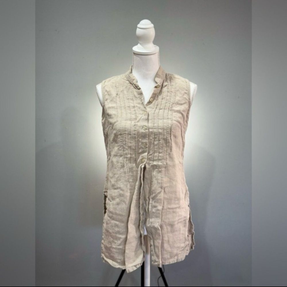 Clearance! Cream Willi Smith Linen Long Sleeveless Blouse Size S EUC